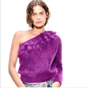 NWT ZARA Dark Purple Mohair One Shoulder with Ruffle Top/Sweater S